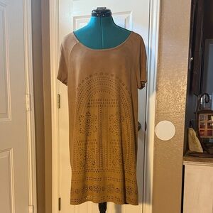 Brown Laser-Cut Women's Suede dress